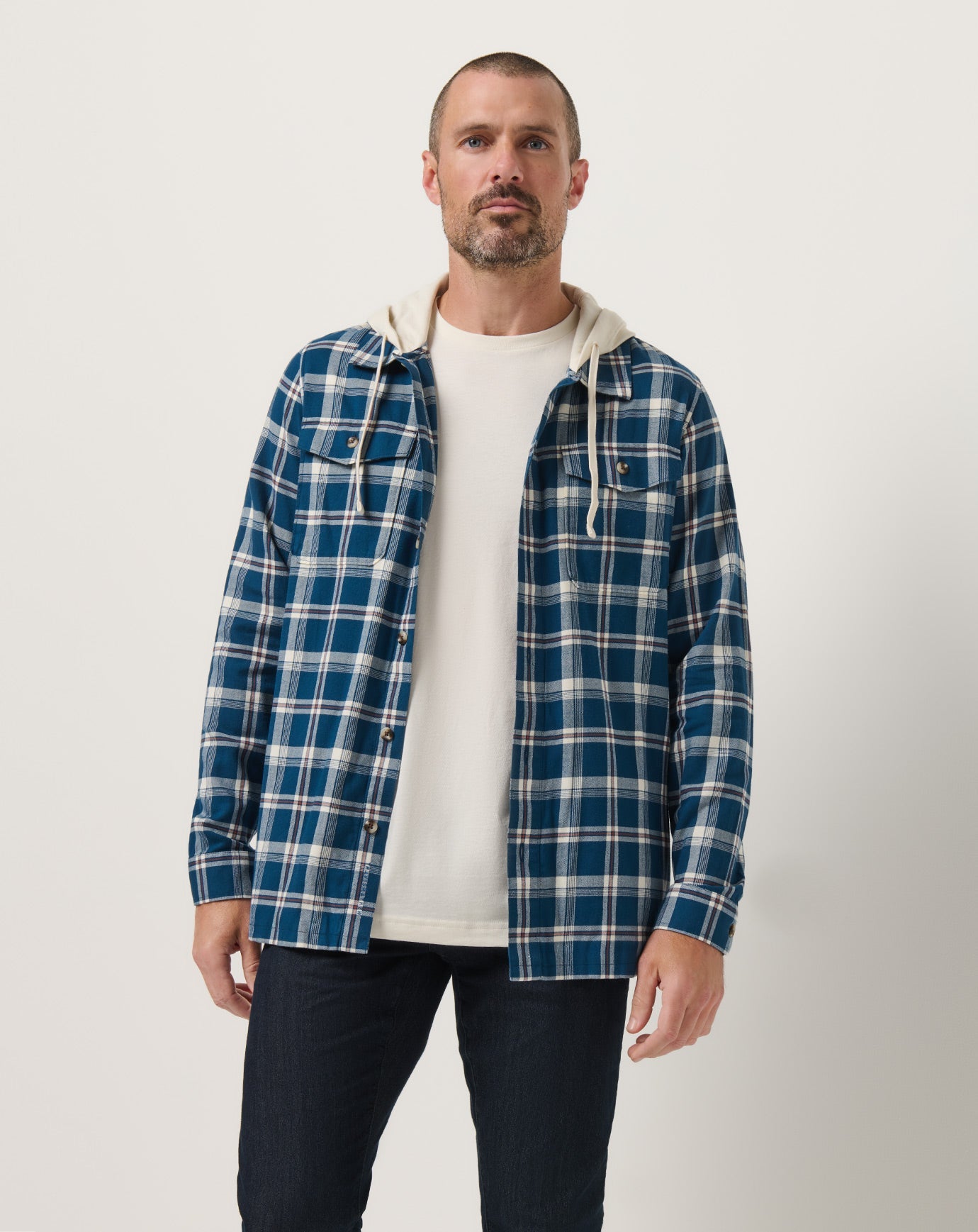 Cloud Flannel Hooded Button-Up