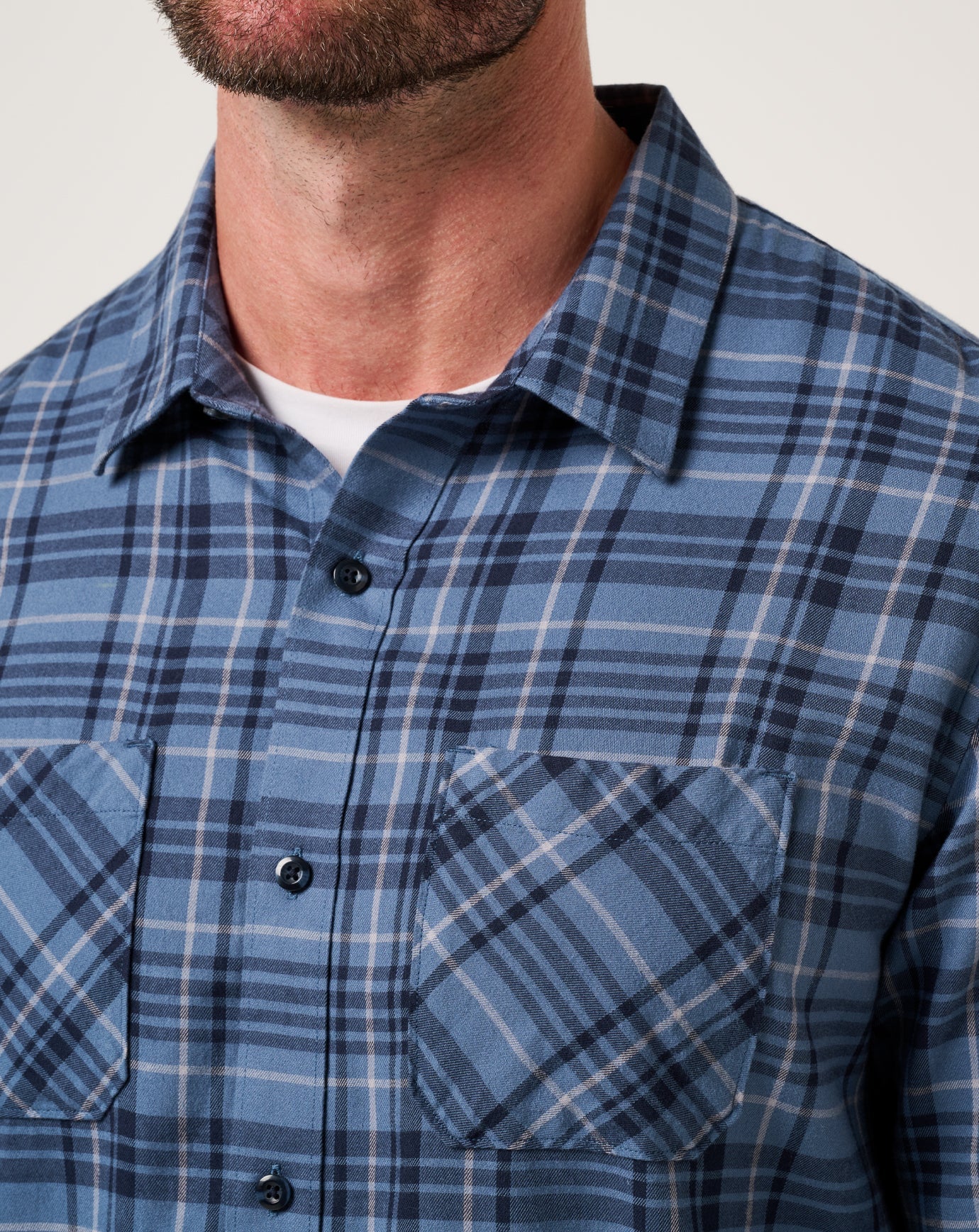 Cloud Flannel Plaid Button-Up