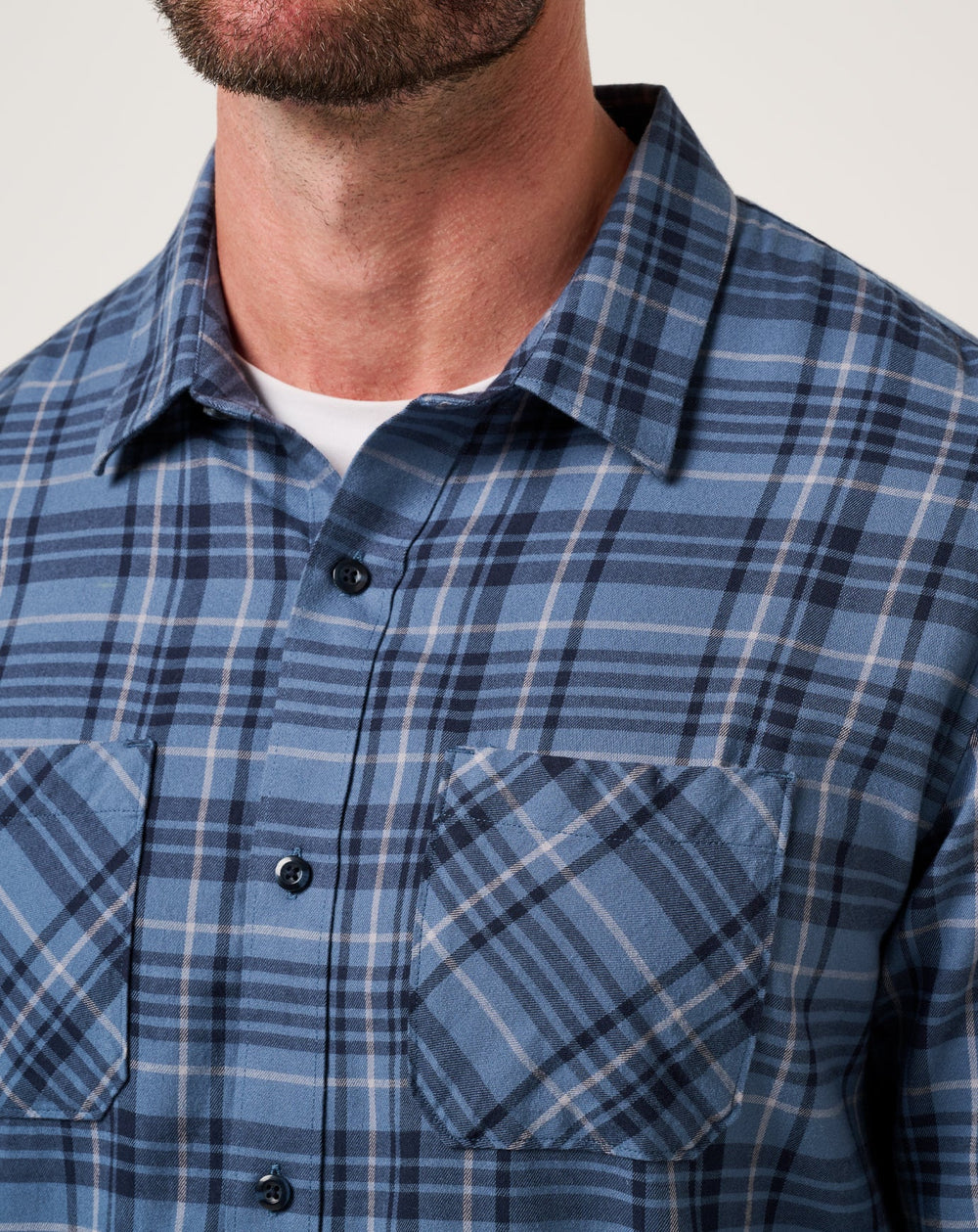 Cloud Flannel Plaid Button-Up