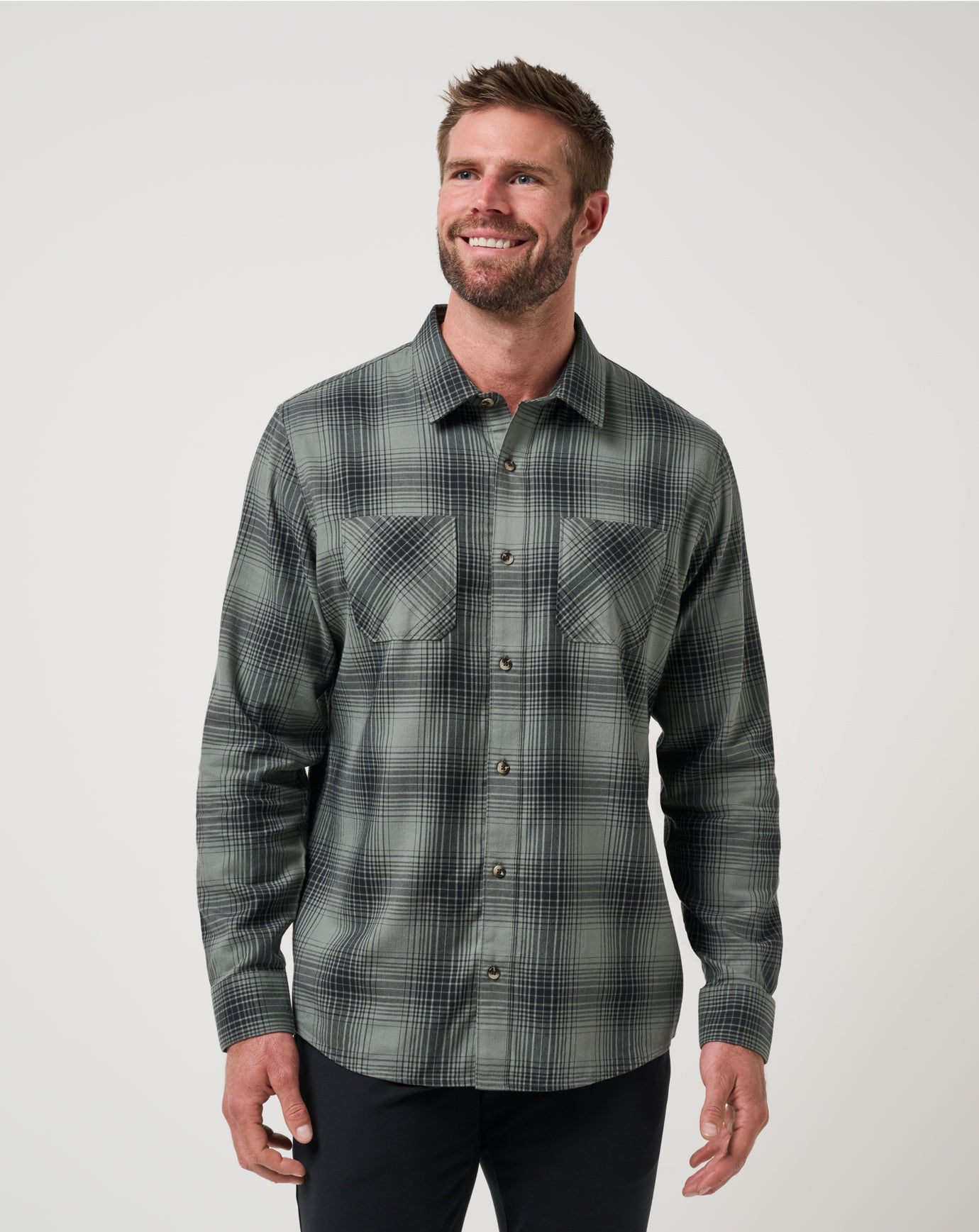 Cloud Flannel Plaid Button-Up