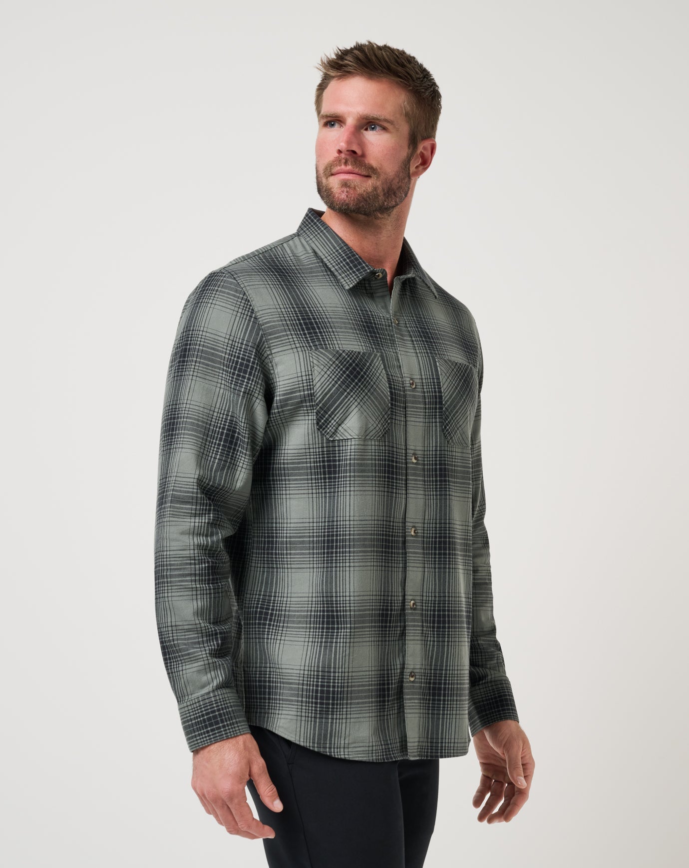 Cloud Flannel Plaid Button-Up