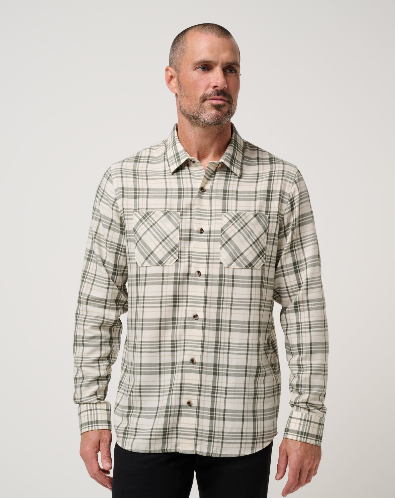 Cloud Flannel Plaid Button-Up