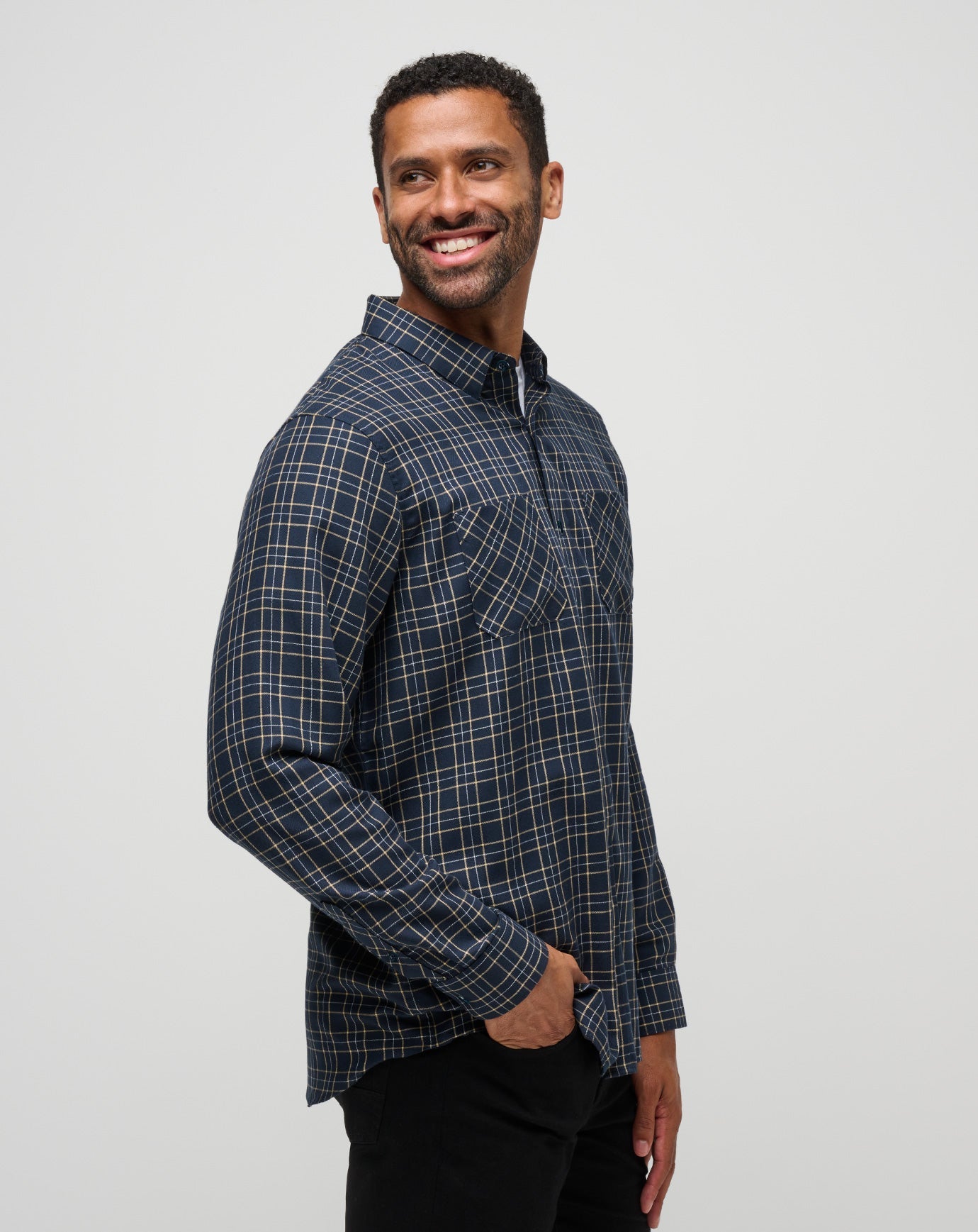 Cloud Flannel Plaid Button-Up