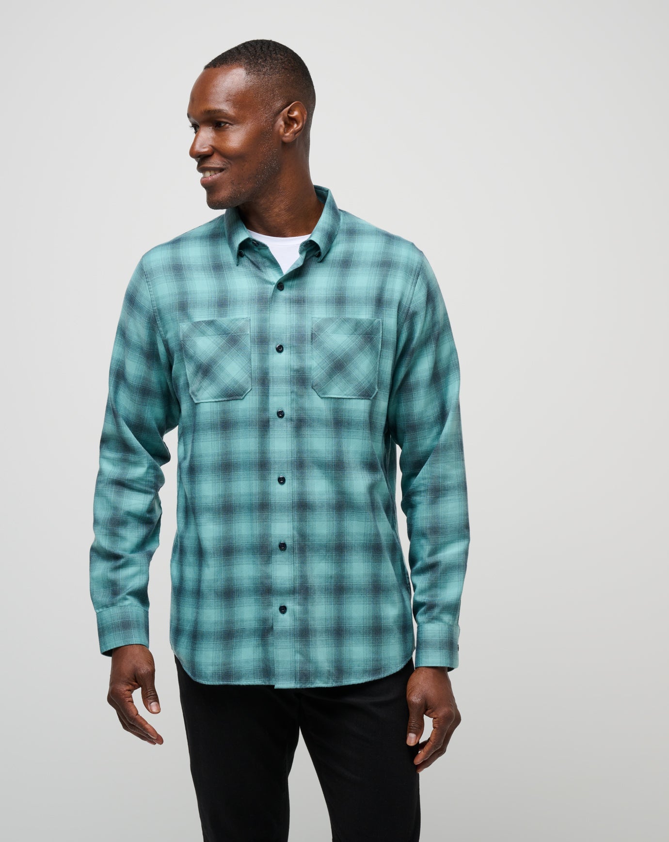 Cloud Flannel Plaid Button-Up