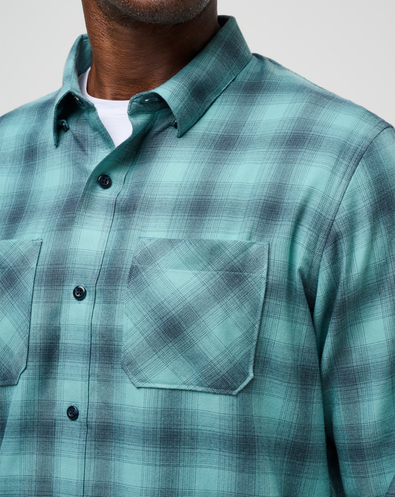 Cloud Flannel Plaid Button-Up