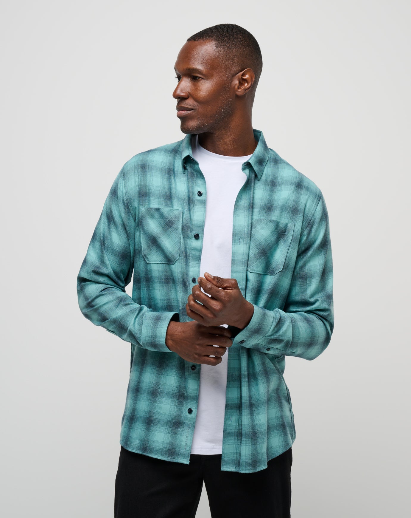 Cloud Flannel Plaid Button-Up