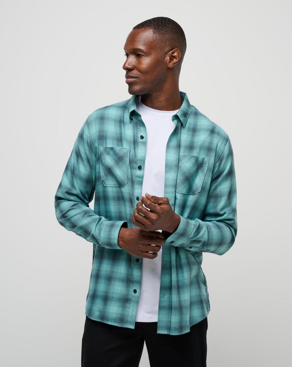 Cloud Flannel Plaid Button-Up
