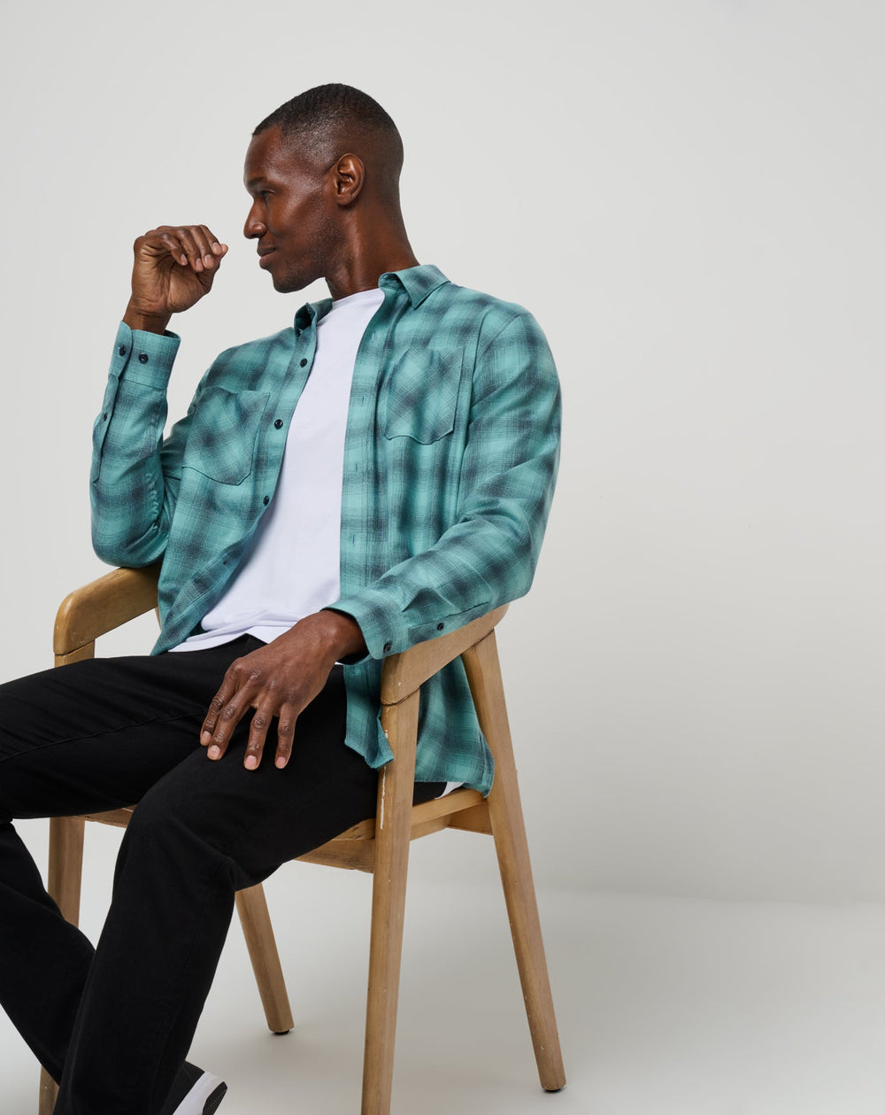 Cloud Flannel Plaid Button-Up