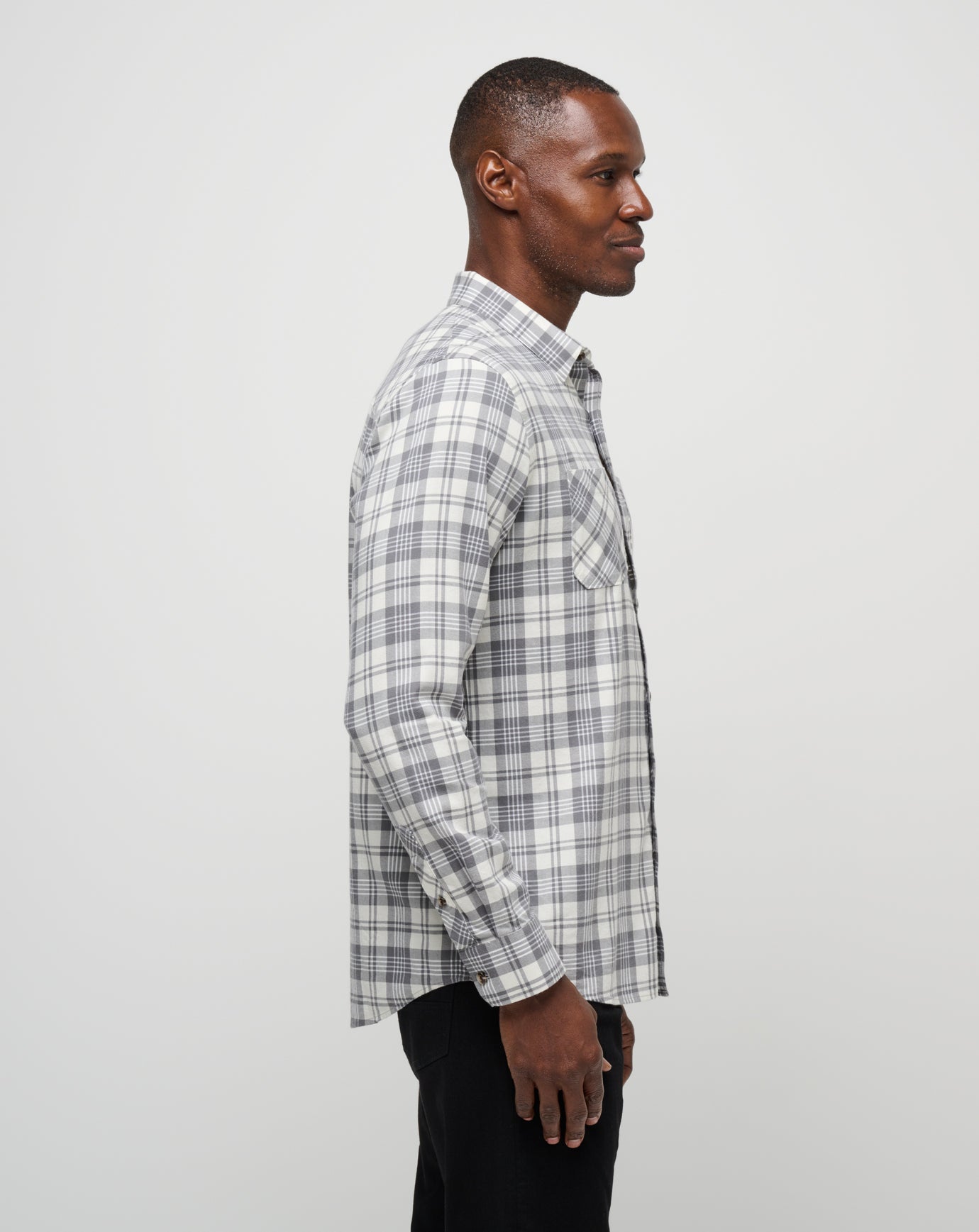 Cloud Flannel Plaid Button-Up