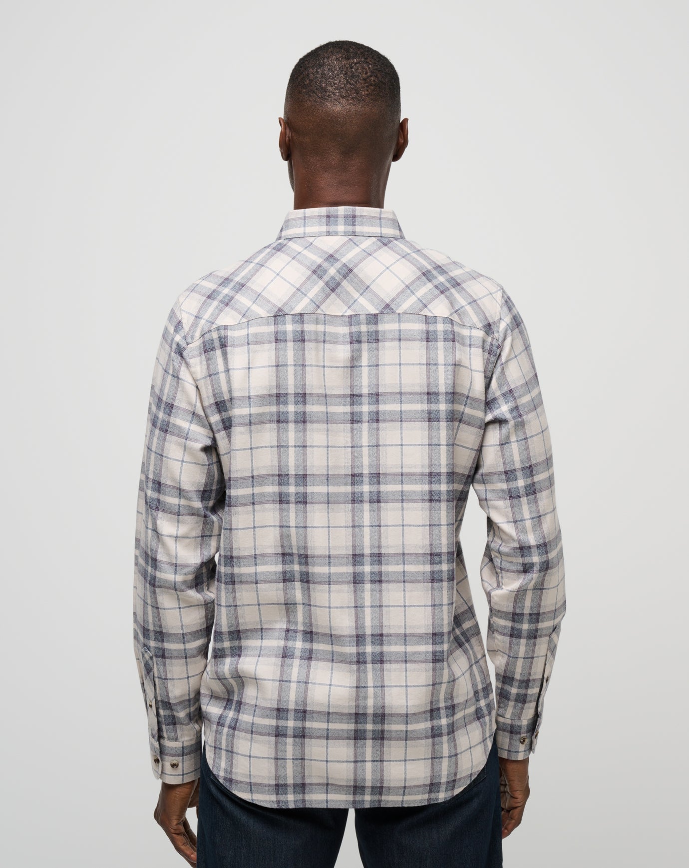 Cloud Flannel Plaid Button-Up