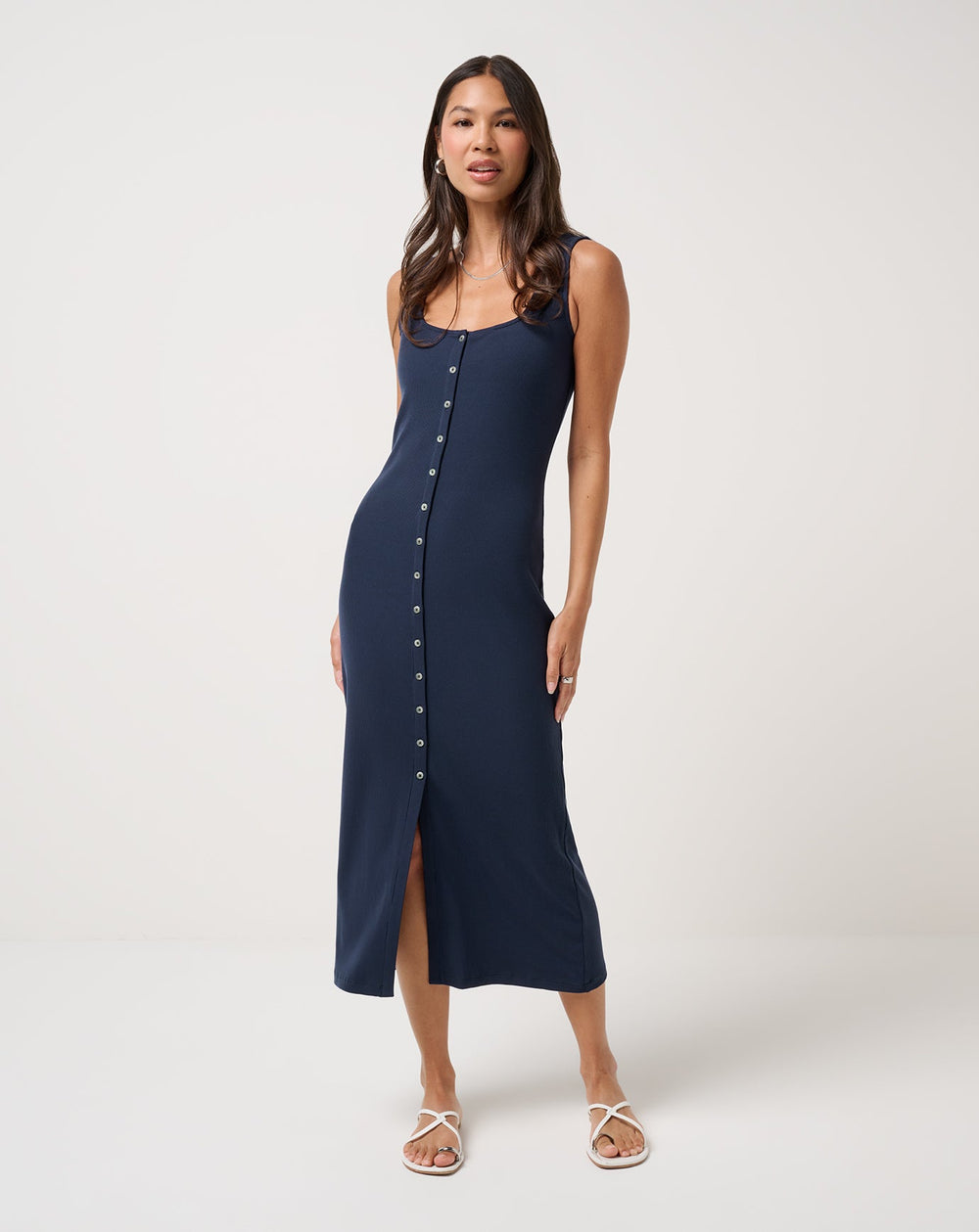 Cloud Rib Button Tank Dress