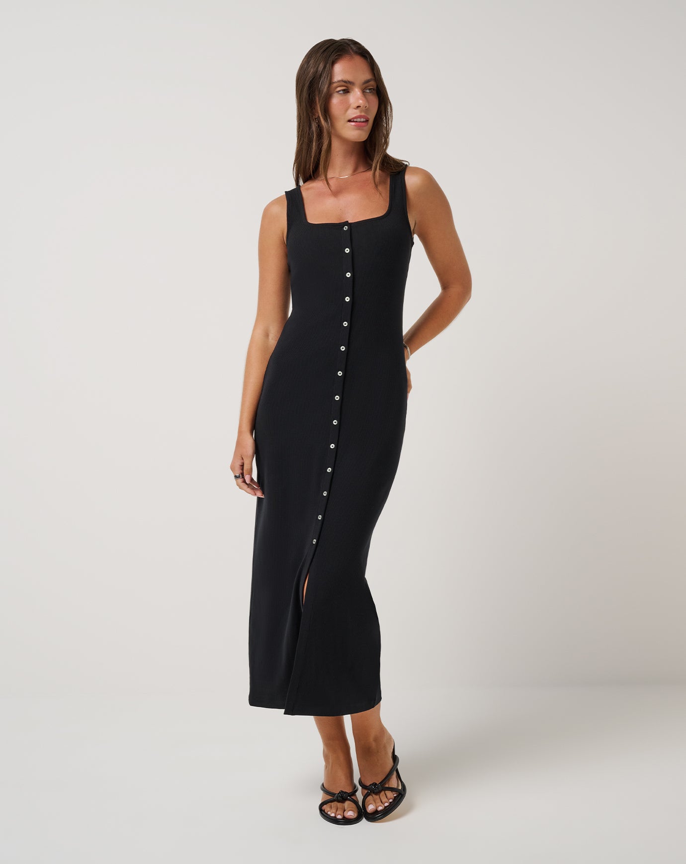 Cloud Rib Button Tank Dress